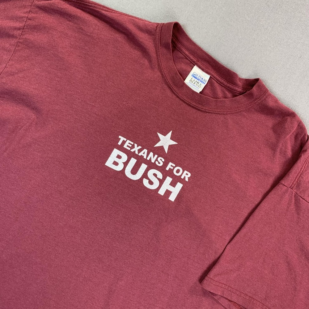VTG Texans For Bush Shirt Mens 2XL Red Vote 2004 Texas Election Tee Gildan Funny